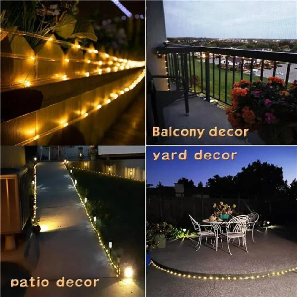 Solar Rope Lights Outdoor Waterproof LED String Lights for Garden Tree Decor